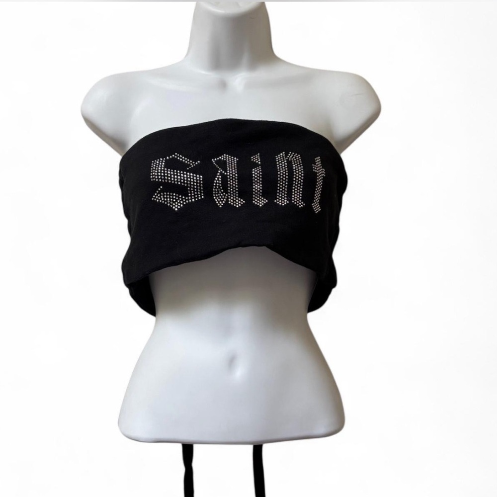 'Saint' Graphic Black Crop Top, Goth Crop top, Grunge Crop top, Black Crop top